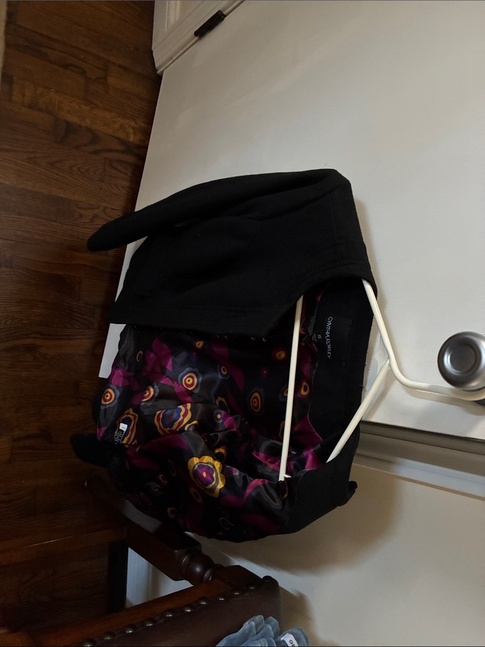 Cynthia Rowley Black Tote with Bright Floral-Swirl Lining